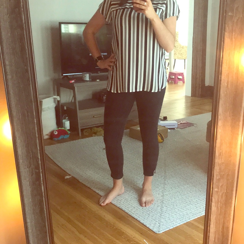 Navy Blue and White Striped Loft Blouse